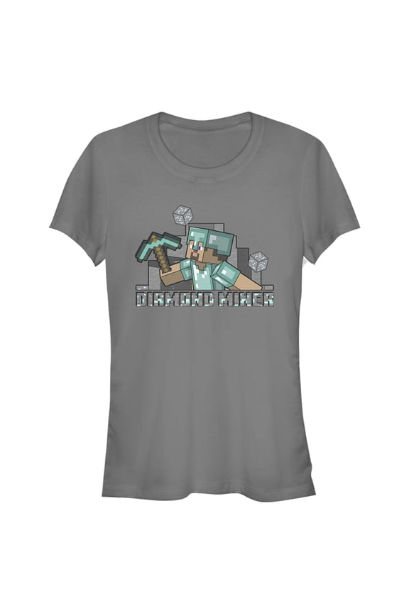 Junior's Minecraft Diamond Miner  Graphic Tee Charcoal Large