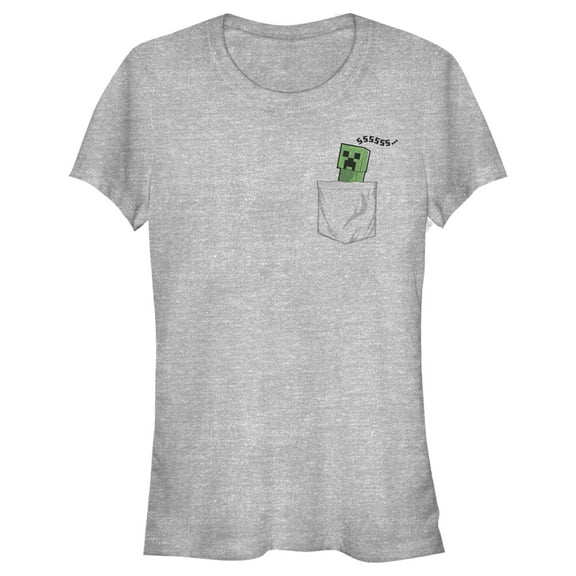 Junior's Minecraft Faux Pocket Creeper  Graphic Tee Athletic Heather Small