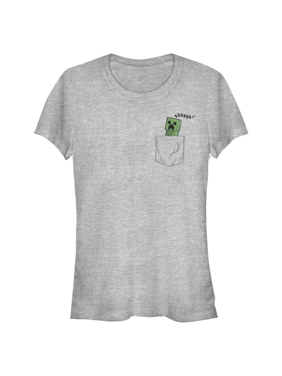 Junior's Minecraft Faux Pocket Creeper Graphic Tee Athletic Heather Small