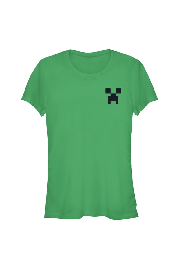 Junior's Minecraft Faux Pocket Creeper  Graphic Tee Kelly Green Large