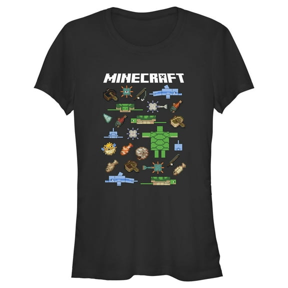 Junior's Minecraft Fish and Mobs  Graphic Tee Black Medium