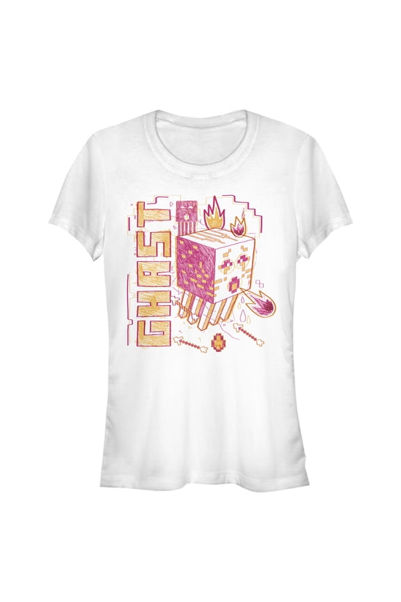 Junior's Minecraft Ghast Sketch Graphic Tee White 2X Large