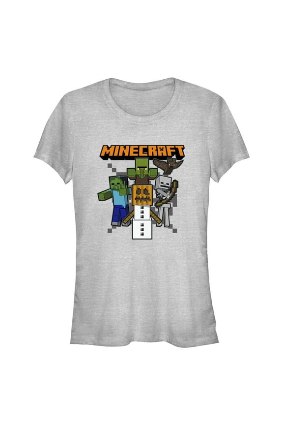 Junior's Minecraft Halloween Creeper and Mobs  Graphic Tee Athletic Heather Large