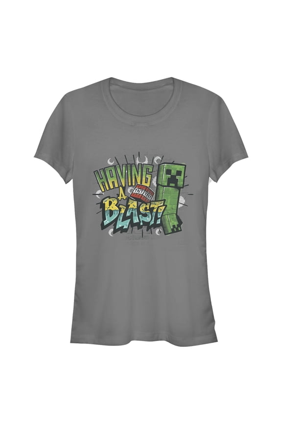 Junior's Minecraft Having a Blast Graphic Tee Charcoal 2X Large