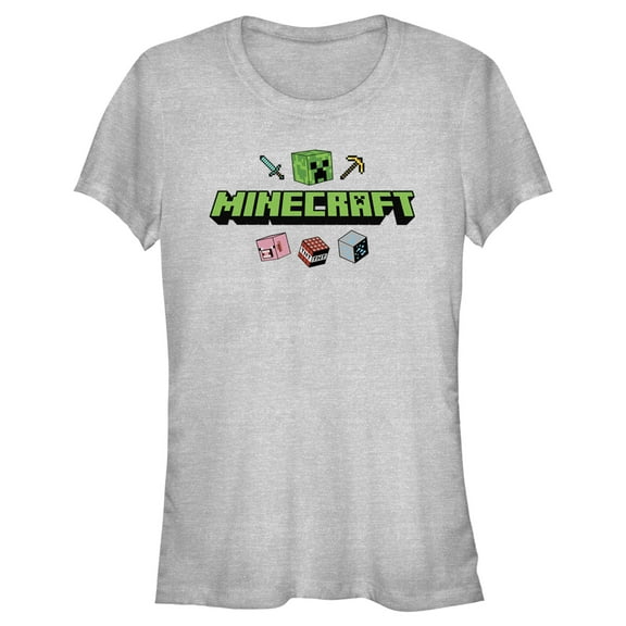 Junior's Minecraft Icons Logo  Graphic Tee Athletic Heather Medium