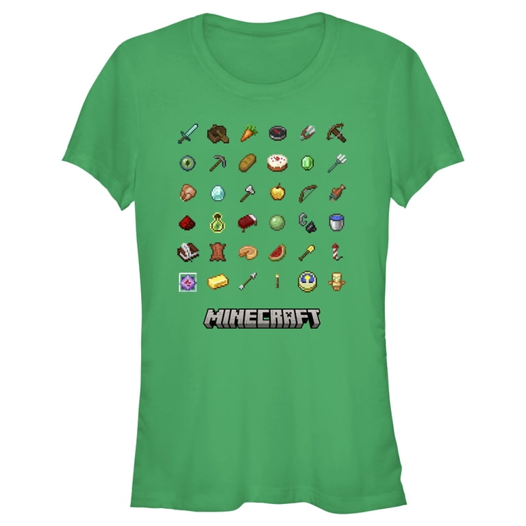 Junior's Minecraft Item Collection Graphic Tee Kelly Green X Large