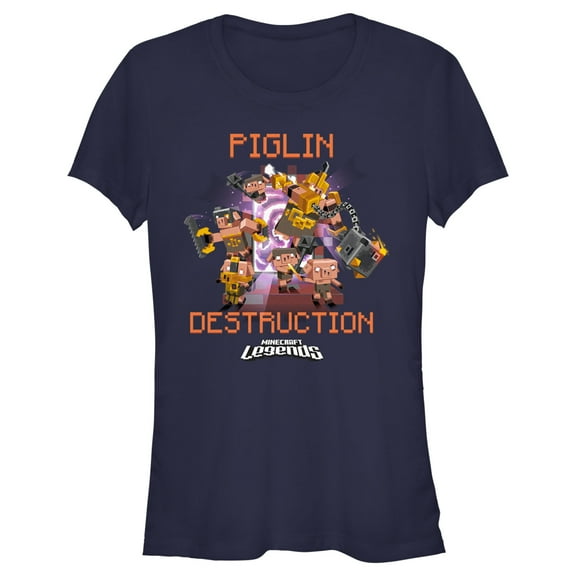 Junior's Minecraft Legends Piglin Destruction Graphic Tee Navy Blue Large