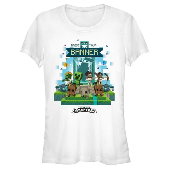 Junior's Minecraft Legends Raise Your Banner  Graphic Tee White Large