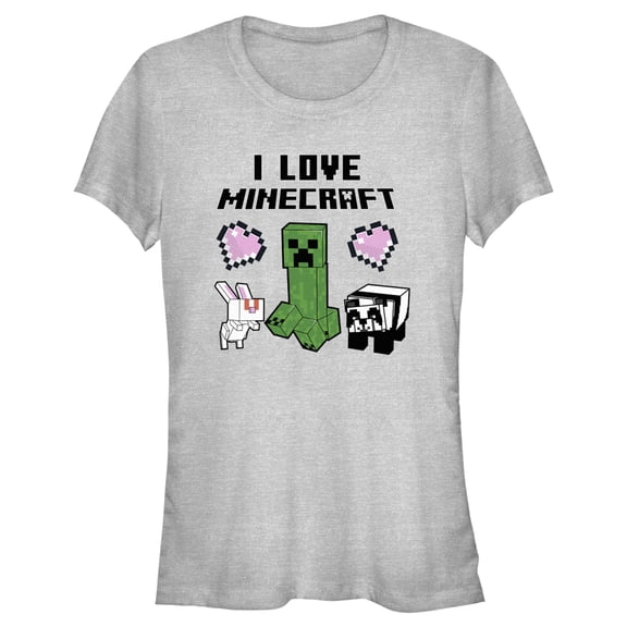 Junior's Minecraft Love and Mobs Graphic Tee Athletic Heather X Large