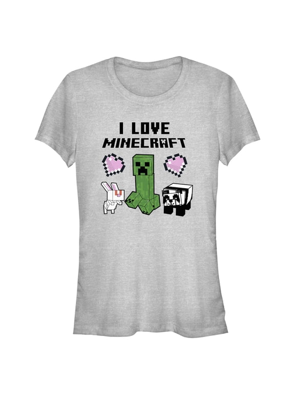 Junior's Minecraft Love and Mobs Graphic Tee Athletic Heather X Large