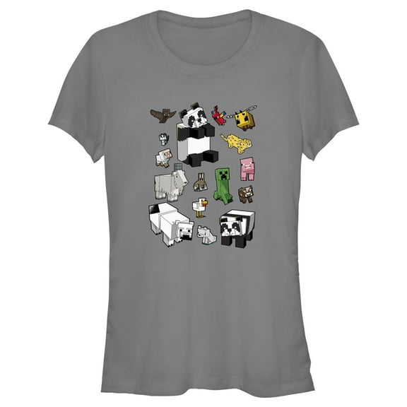 Junior's Minecraft Overworld Mobs Graphic Tee Charcoal X Large