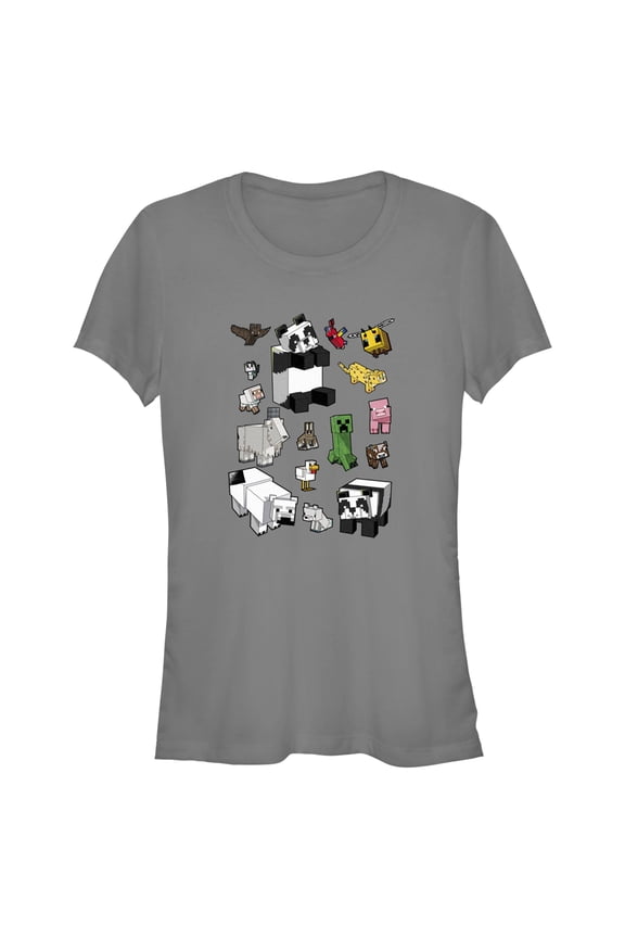 Junior's Minecraft Overworld Mobs Graphic Tee Charcoal X Large