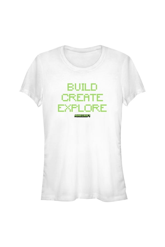 Junior's Minecraft Pixelated Build Create  Graphic Tee White X Large