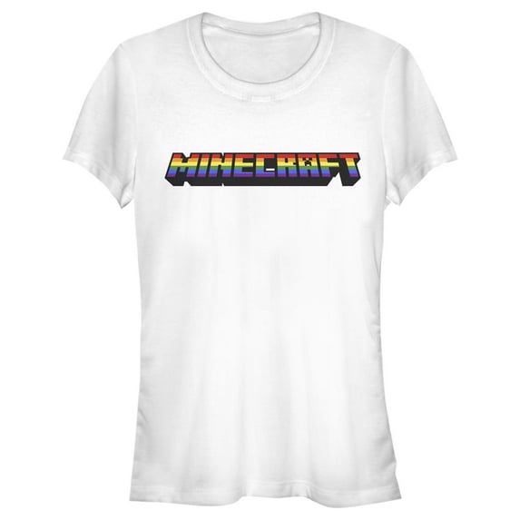 Junior's Minecraft Rainbow Logo Graphic Tee White Medium