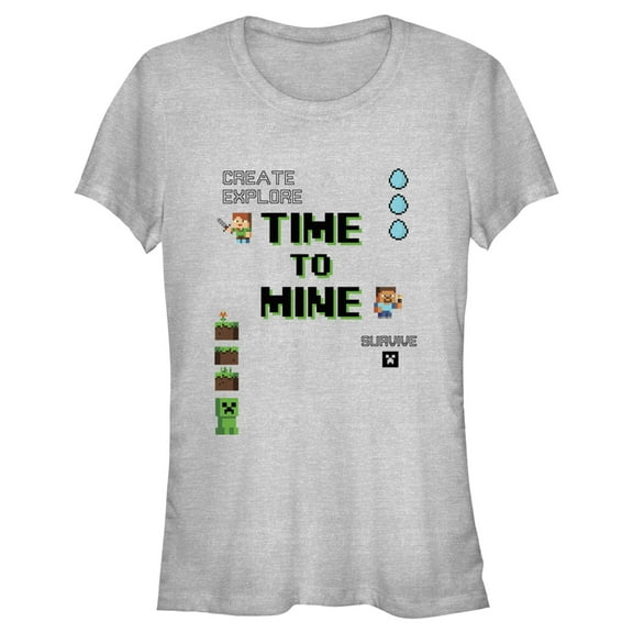 Junior's Minecraft Small Steve and Alex  Graphic Tee Athletic Heather X Large