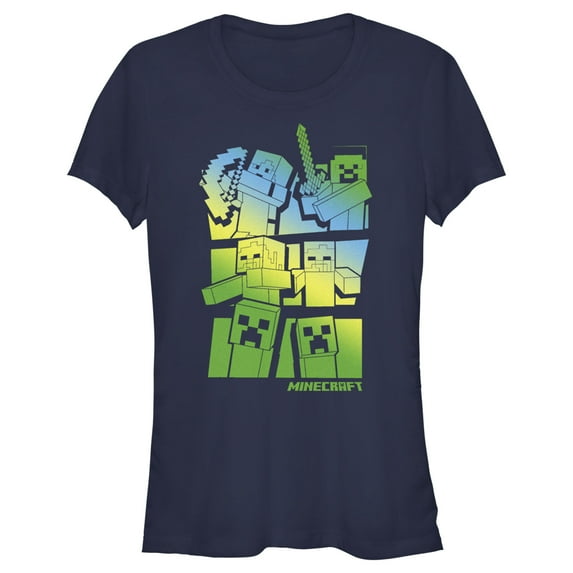 Junior's Minecraft Steve and Alex Vs. Mobs Graphic Tee Navy Blue 2X Large