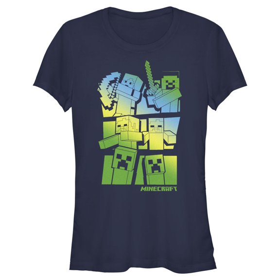 Junior's Minecraft Steve and Alex Vs. Mobs Graphic Tee Navy Blue 2X Large