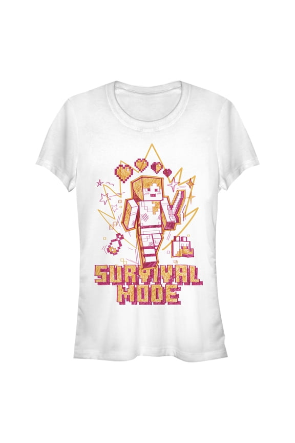 Junior's Minecraft Survival Mode Sketch  Graphic Tee White Medium