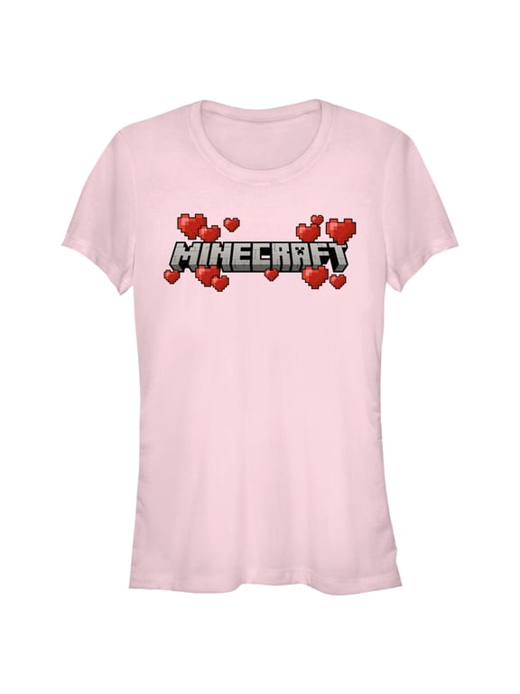 Junior's Minecraft Valentine's Day Hearts Logo Graphic Tee Light Pink Small