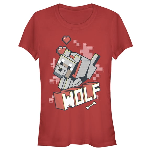 Junior's Minecraft Wolf Graphic Tee Red 2X Large