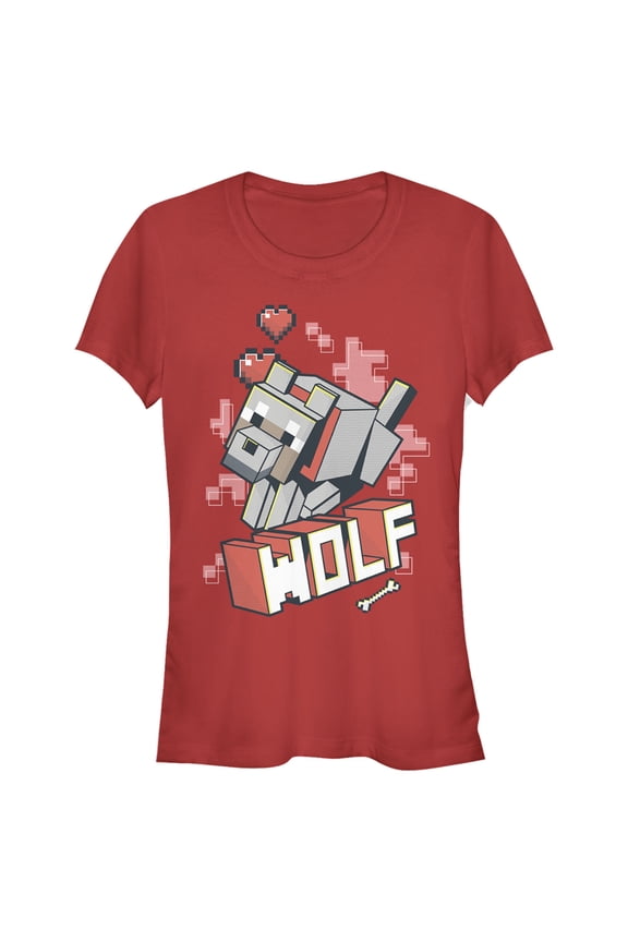 Junior's Minecraft Wolf Graphic Tee Red Medium