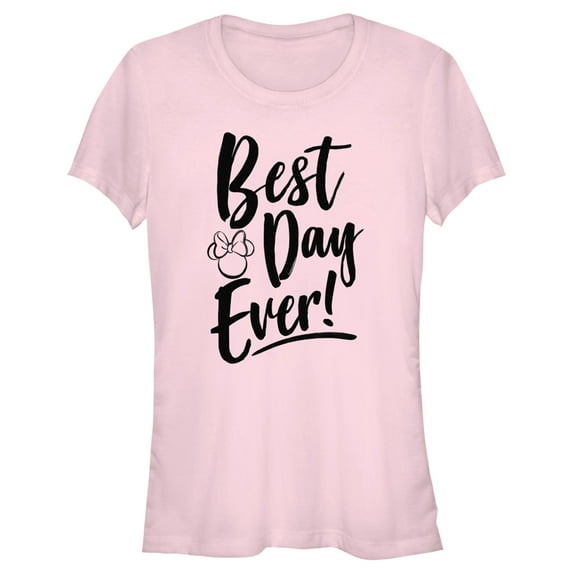 Junior's Minnie Mouse Best Day Ever Logo Graphic Tee Light Pink Large