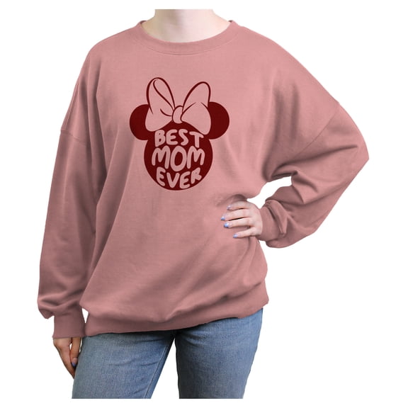 Junior's Minnie Mouse Best Mom Ever Classic Silhouette Sweatshirt Desert Pink Large