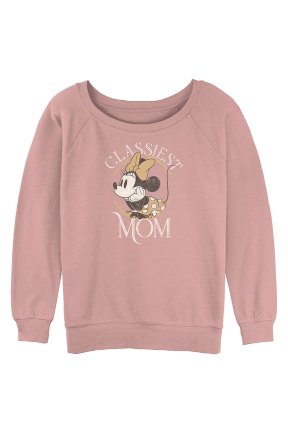 Junior's Minnie Mouse Classiest Mom Sweatshirt Desert Pink Large