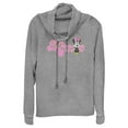 thumbnail image 1 of Junior's Minnie Mouse Distressed Retro Logo Cowl Neck Sweatshirt Gray Heather 2X Large, 1 of 4