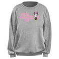 thumbnail image 1 of Junior's Minnie Mouse Distressed Retro Pink Logo Sweatshirt Heather Gray Large, 1 of 2