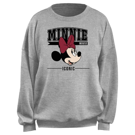 Junior's Minnie Mouse Iconic Collegiate Sweatshirt Heather Gray Medium