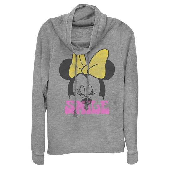Junior's Minnie Mouse Smile Portrait Cowl Neck Sweatshirt Gray Heather Medium
