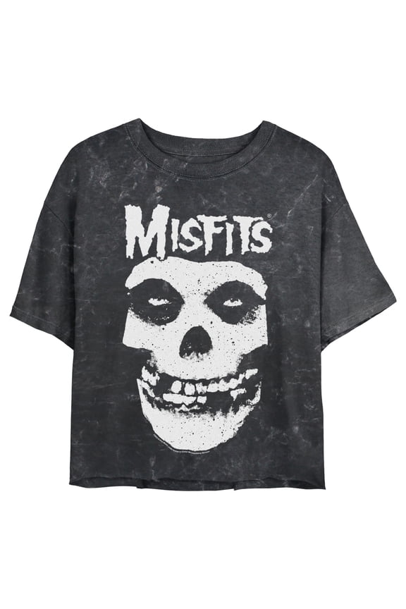 Junior's Misfits Classic Fiend Skull Logo Graphic Crop T-Shirt Black 2X Large