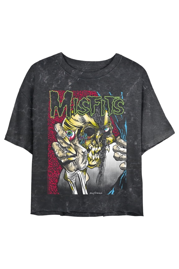 Junior's Misfits Colorful Eye Skull Poster Graphic Crop T-Shirt Black 2X Large