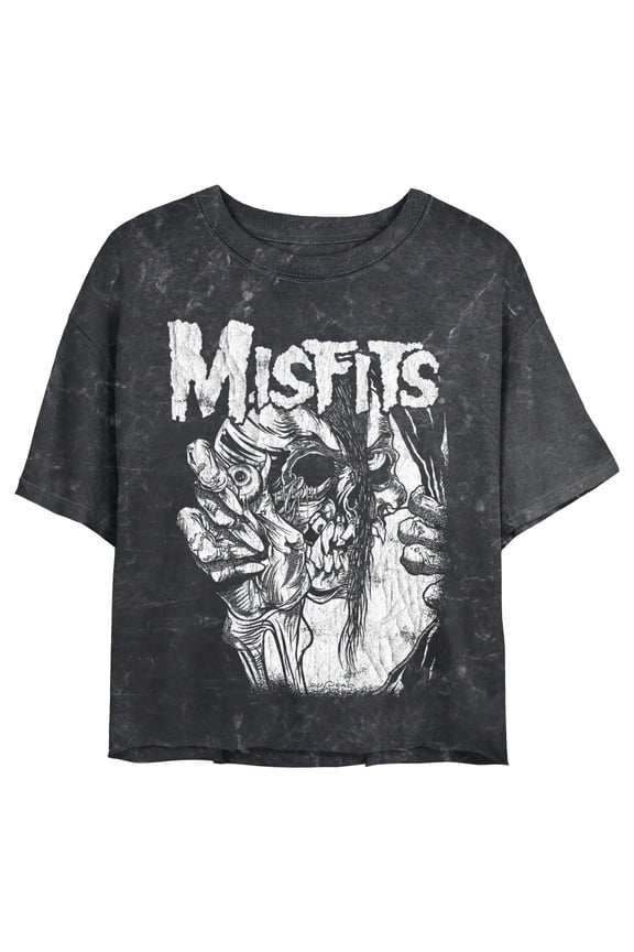 Junior's Misfits Distressed Eye Skull Graphic Crop T-Shirt Black Medium