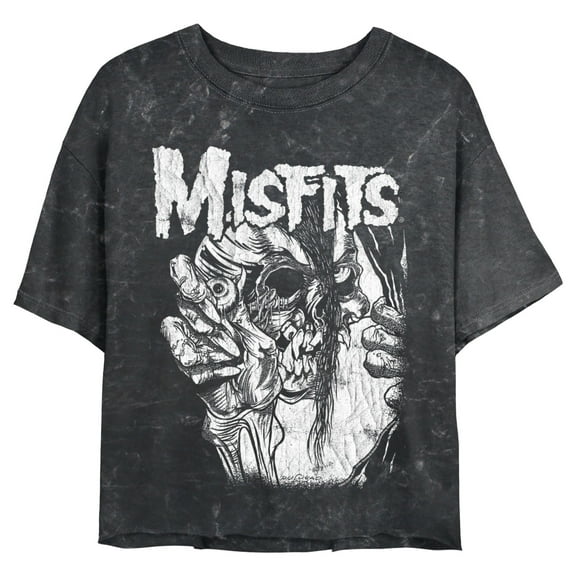 Junior's Misfits Distressed Eye Skull Graphic Crop T-Shirt Black X Large