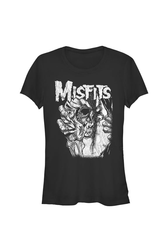 Junior's Misfits Distressed Eye Skull Graphic Tee Black Medium