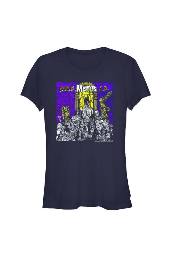 Junior's Misfits Earth A.D. Graphic Tee Navy Blue Medium