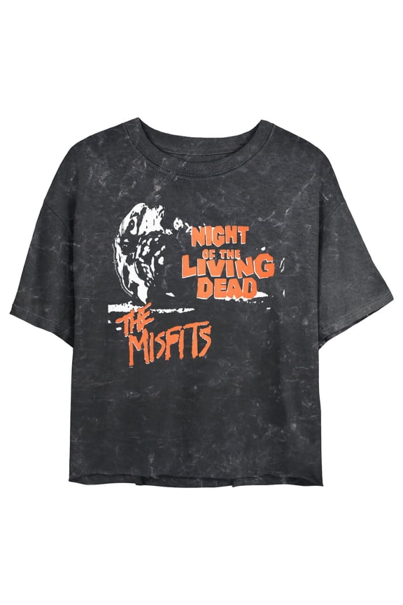 Junior's Misfits Night of the Living Dead Graphic Crop T-Shirt Black 2X Large