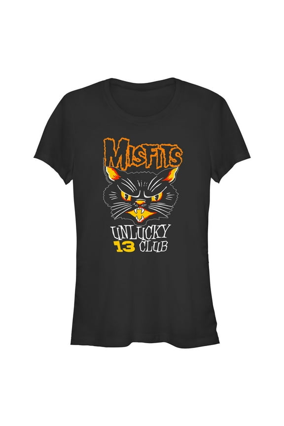 Junior's Misfits Unlucky 13 Club Cat Graphic Tee Black Medium