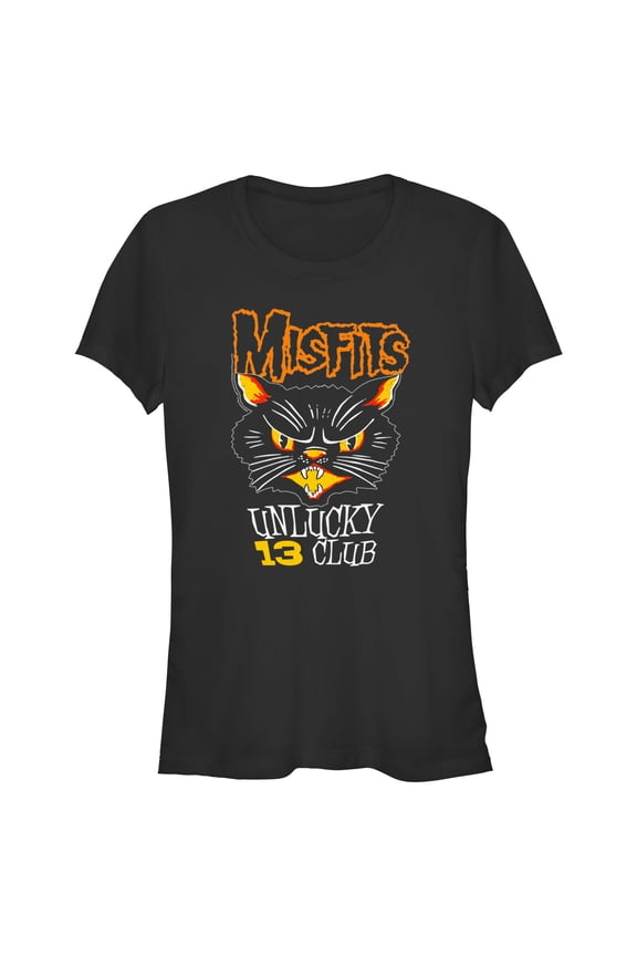 Junior's Misfits Unlucky 13 Club Cat Graphic Tee Black X Large