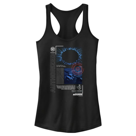 Junior's Mission: Impossible Dead Reckoning Authorized Target Quote Racerback Tank Top Black Small