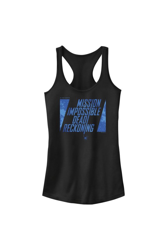 Junior's Mission: Impossible Dead Reckoning Movie Logo Blue Racerback Tank Top Black X Large