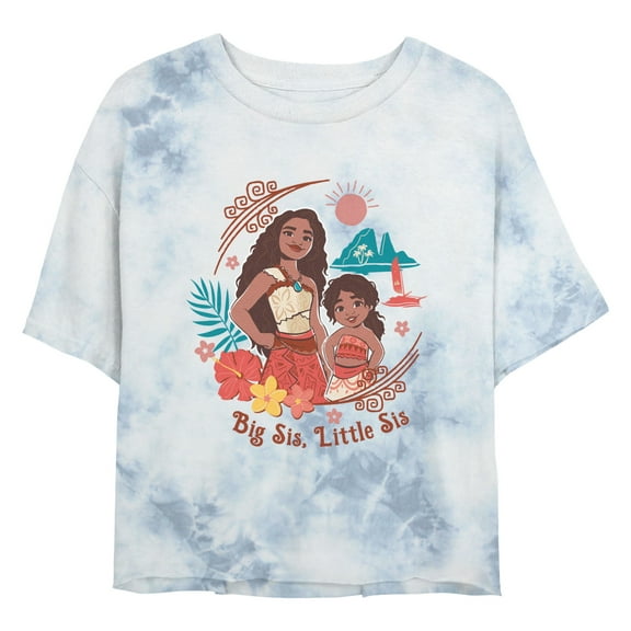 Junior's Moana 2 Big Sis Little Sis Floral Portrait Graphic Crop T-Shirt