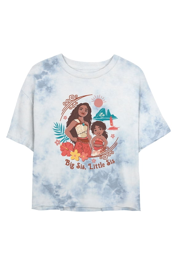 Junior's Moana 2 Big Sis Little Sis Floral Portrait Graphic Crop T-Shirt