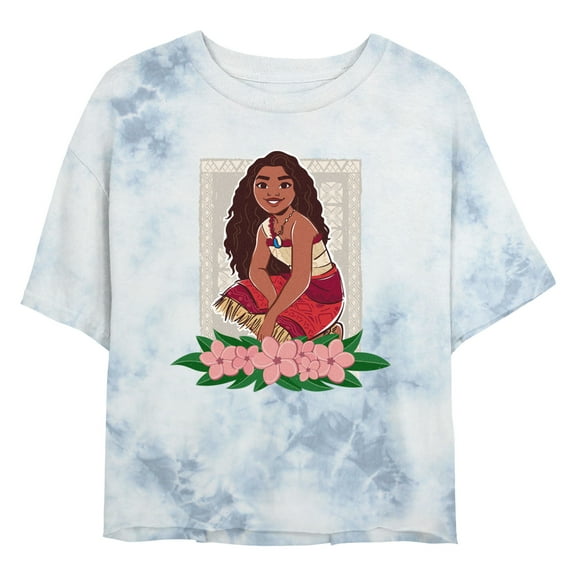 Junior's Moana 2 Kneeling Floral Portrait Graphic Crop T-Shirt