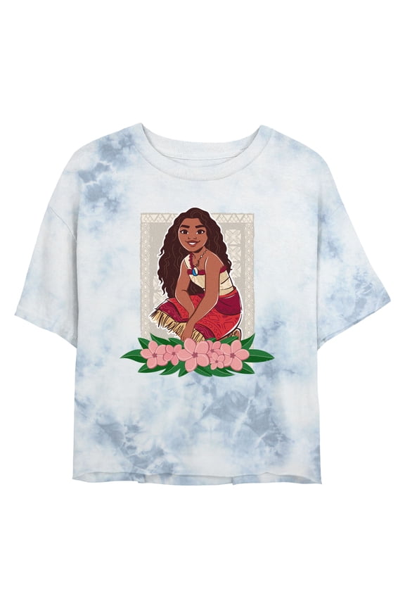 Junior's Moana 2 Kneeling Floral Portrait Graphic Crop T-Shirt