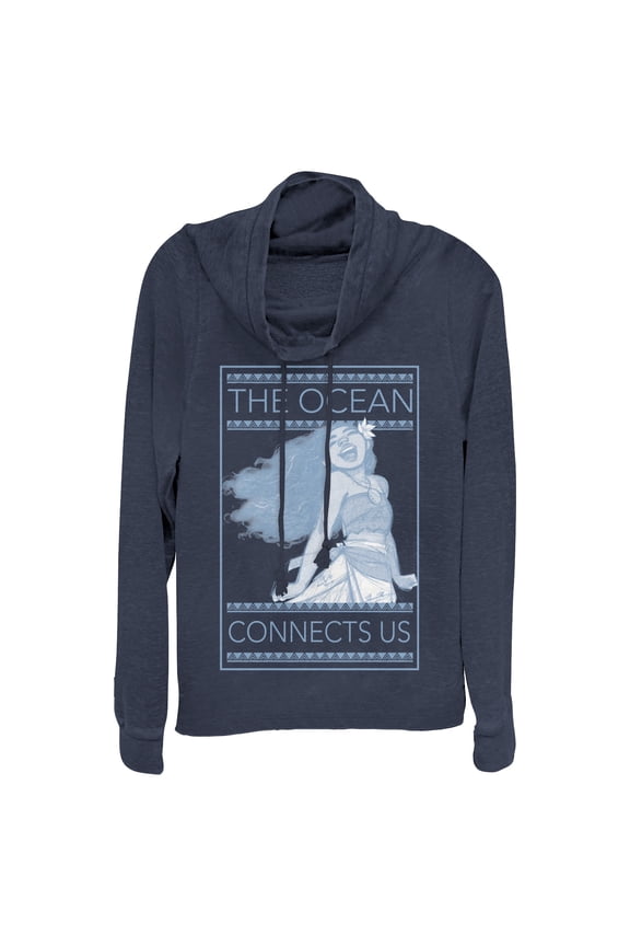 Junior's Moana Ocean Connects Us Box  Cowl Neck Sweatshirt