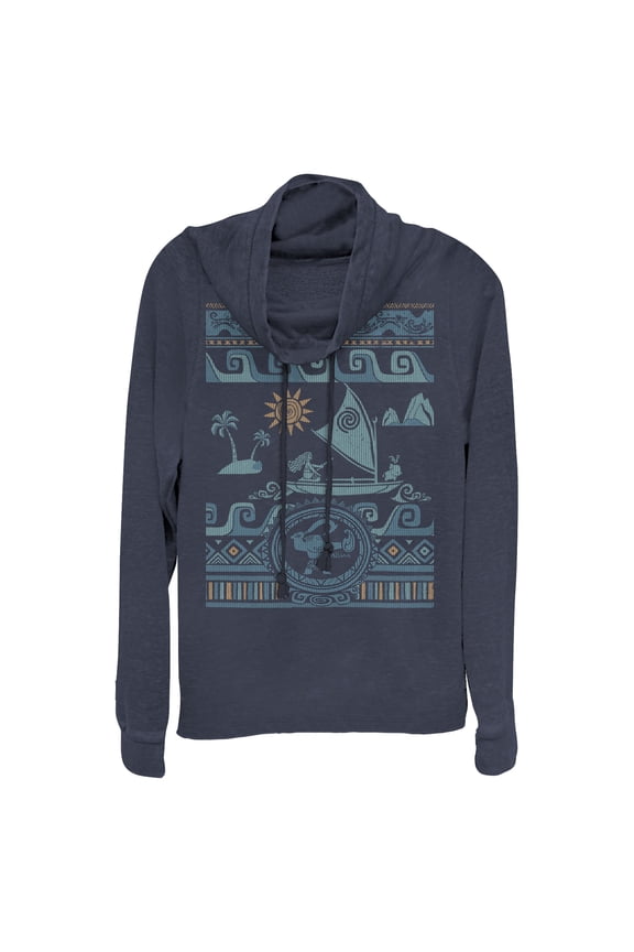 Junior's Moana Ocean Journey Pattern Cowl Neck Sweatshirt