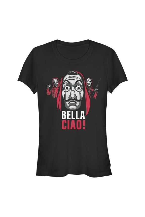 Junior's Money Heist Bella Ciao Masked Criminals Graphic Tee Black Medium